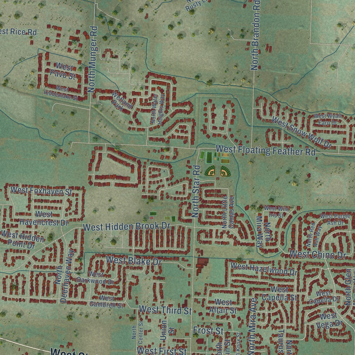 Close-up of the map of Star, Idaho print showing street and building detail