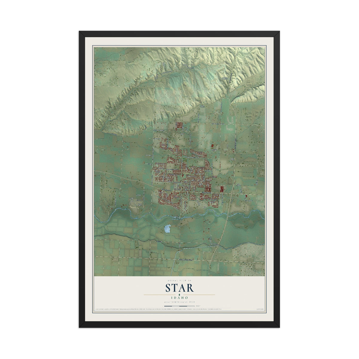 Map of Star, Idaho, 12 x 18 inch print in a black wood frame