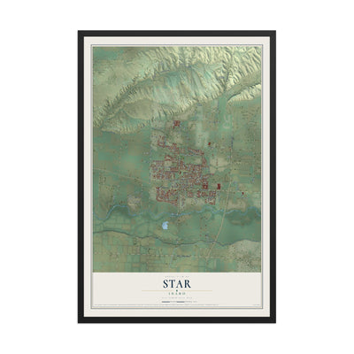 Map of Star, Idaho, 12 x 18 inch print in a black wood frame