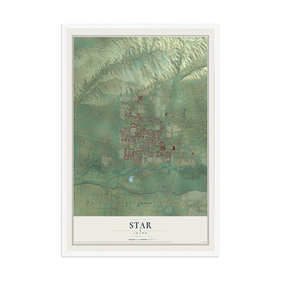 Map of Star, Idaho, 12 x 18 inch print in a white wood frame