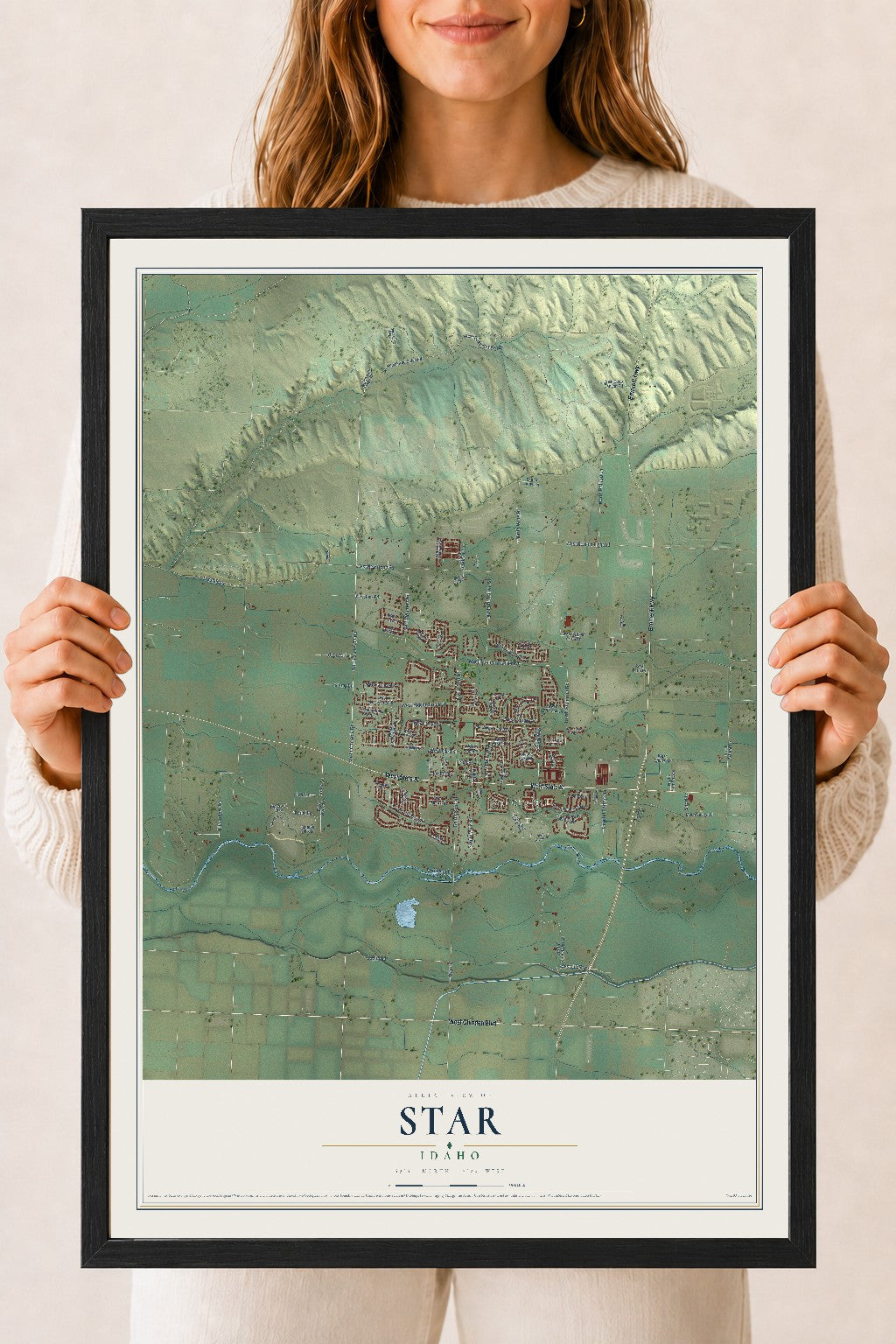 Map of Star, Idaho, 18 x 24 inch print in a black wood frame