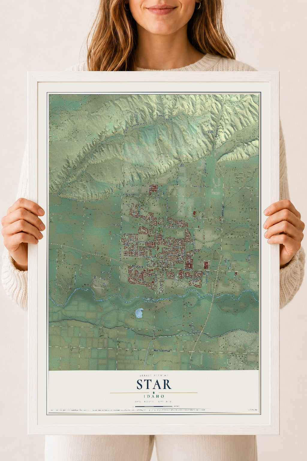 Map of Star, Idaho, 18 x 24 inch print in a white wood frame