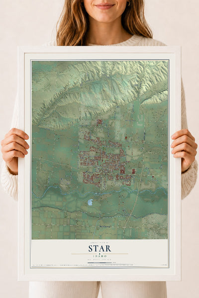 Map of Star, Idaho, 18 x 24 inch print in a white wood frame