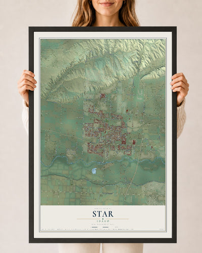 Map of Star, Idaho, 24 x 36 inch print in a black wood frame