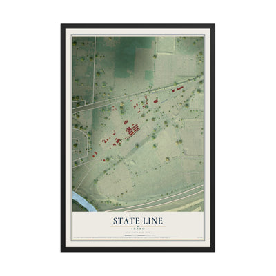 Map of State Line, Idaho, 12 x 18 inch print in a black wood frame