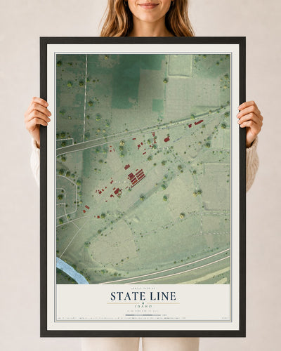 Map of State Line, Idaho, 24 x 36 inch print in a black wood frame