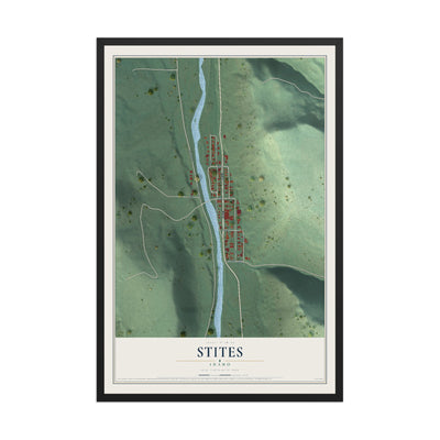 Map of Stites, Idaho, 12 x 18 inch print in a black wood frame