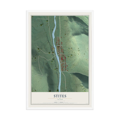 Map of Stites, Idaho, 12 x 18 inch print in a white wood frame
