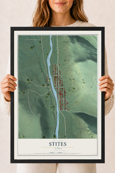 Map of Stites, Idaho, 18 x 24 inch print in a black wood frame