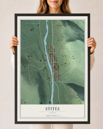 Map of Stites, Idaho, 24 x 36 inch print in a black wood frame