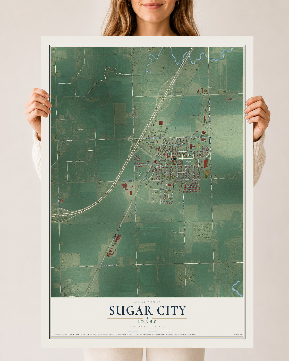 Map of Sugar City, Idaho, 24 x 36 inch unframed archival matte print