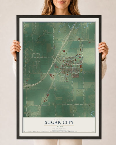 Map of Sugar City, Idaho, 24 x 36 inch print in a black wood frame