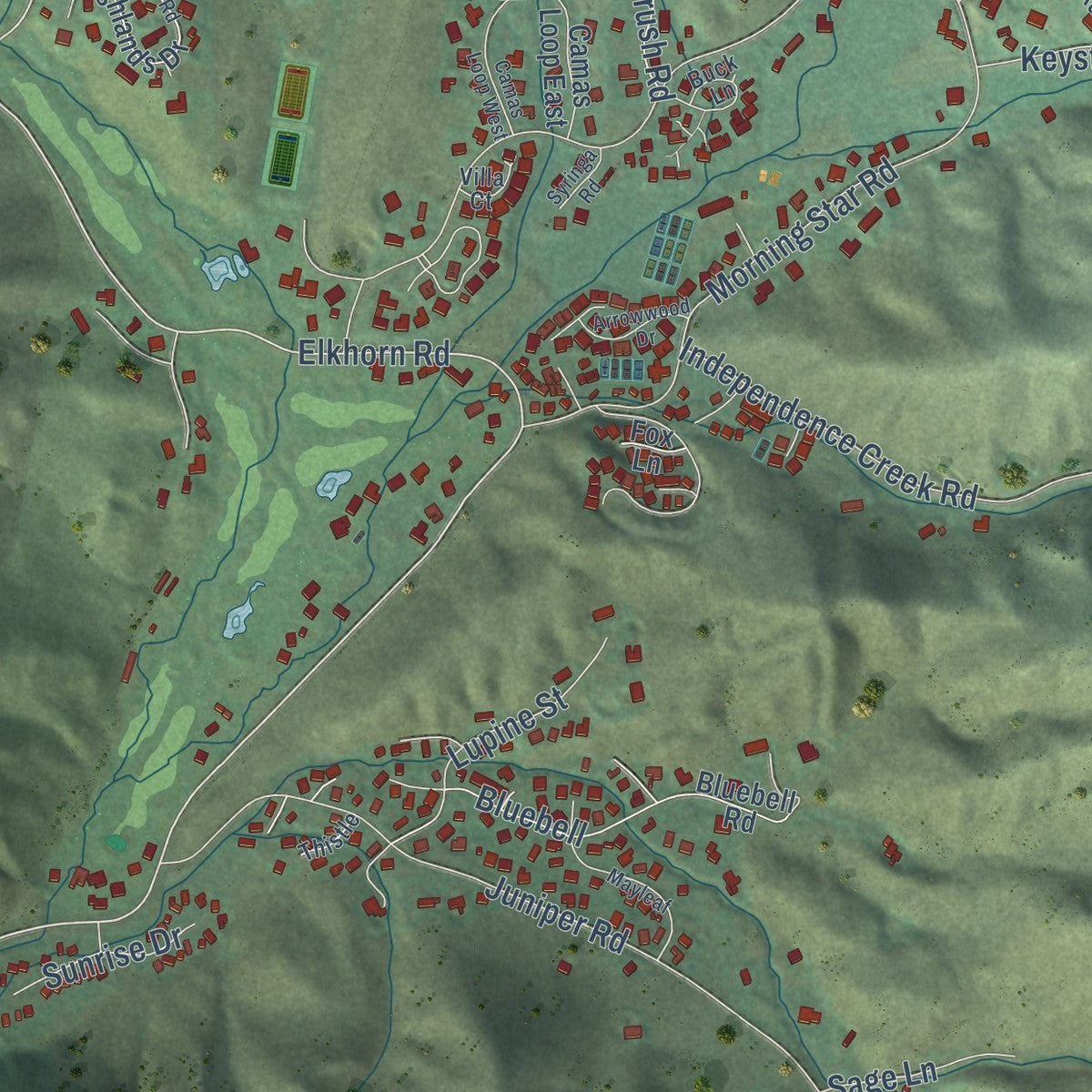 Close-up of the map of Sun Valley, Idaho print showing street and building detail