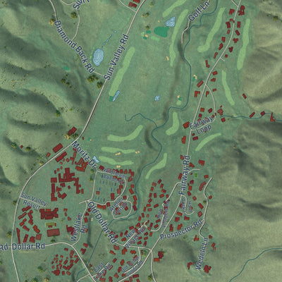 Second close-up of the map of Sun Valley, Idaho print showing more streets and buildings