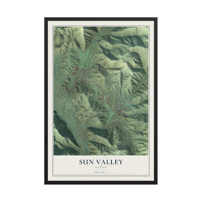Map of Sun Valley, Idaho, 12 x 18 inch print in a black wood frame