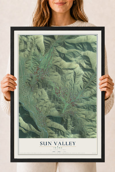 Map of Sun Valley, Idaho, 18 x 24 inch print in a black wood frame