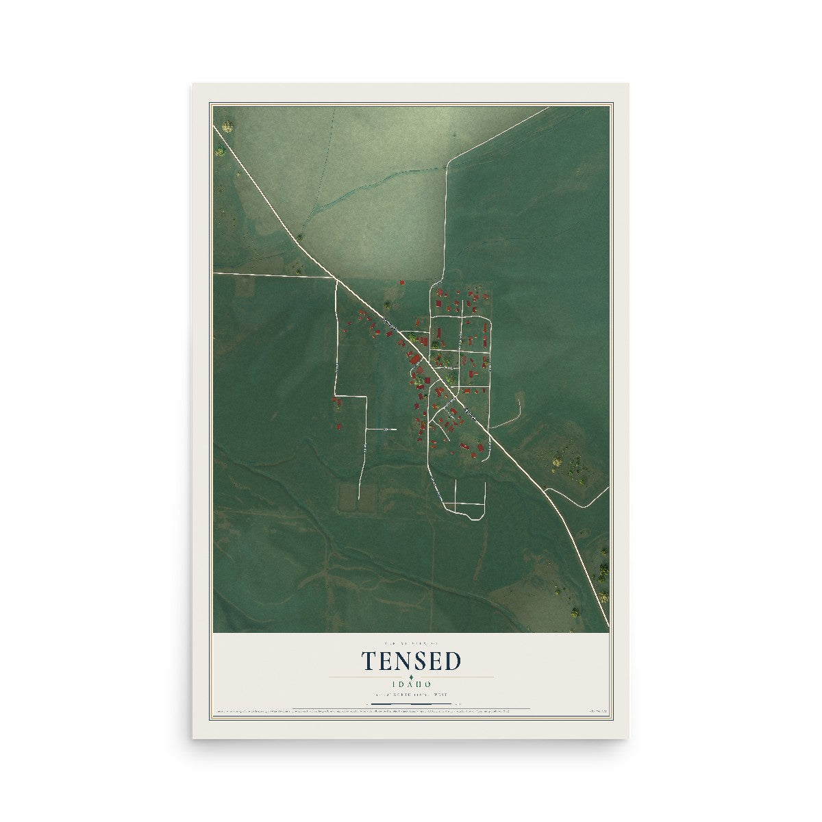 Map of Tensed, Idaho, 12 x 18 inch unframed archival matte print