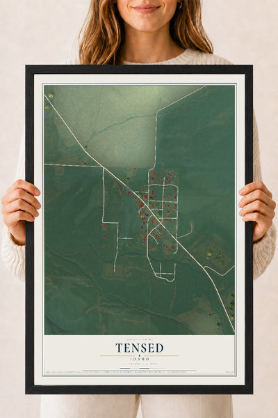 Map of Tensed, Idaho, 18 x 24 inch print in a black wood frame
