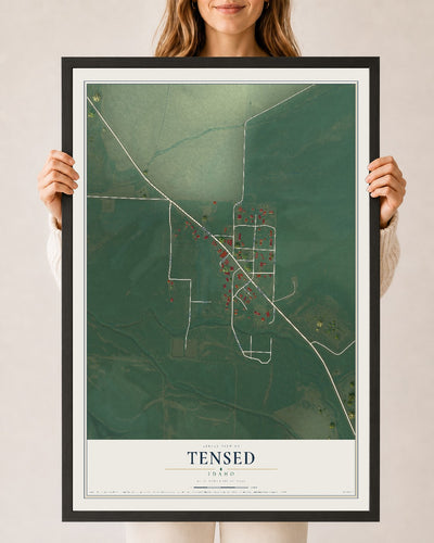 Map of Tensed, Idaho, 24 x 36 inch print in a black wood frame