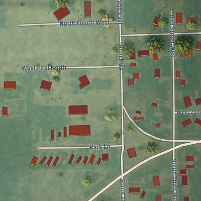 Second close-up of the map of Teton, Idaho print showing more streets and buildings