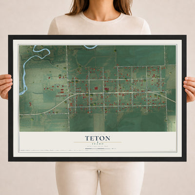 Map of Teton, Idaho, 18 x 24 inch print in a black wood frame