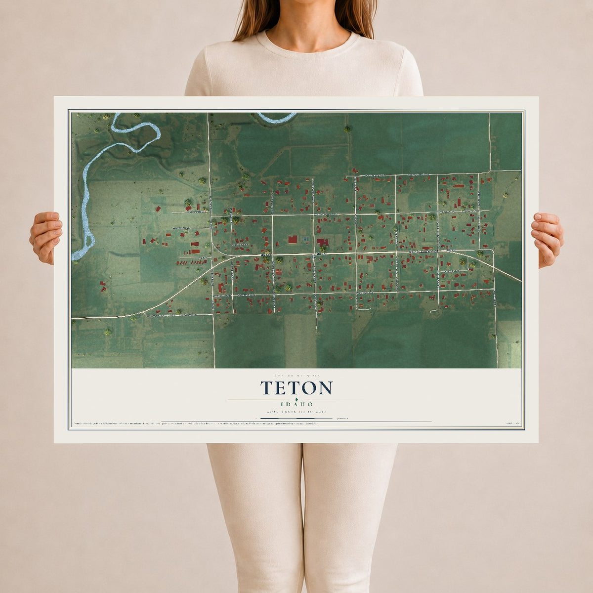 Map of Teton, Idaho, 24 x 36 inch unframed archival matte print