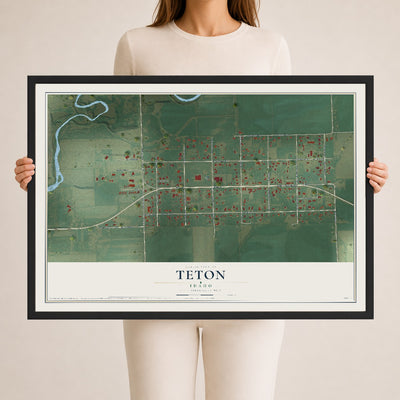 Map of Teton, Idaho, 24 x 36 inch print in a black wood frame