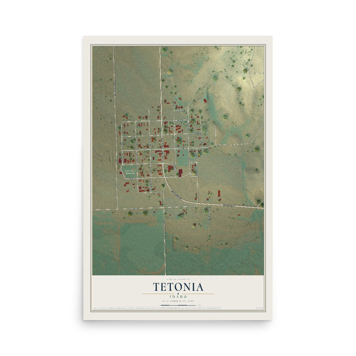 Map of Tetonia, Idaho, 12 x 18 inch unframed archival matte print
