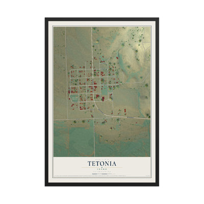 Map of Tetonia, Idaho, 12 x 18 inch print in a black wood frame
