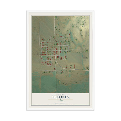 Map of Tetonia, Idaho, 12 x 18 inch print in a white wood frame