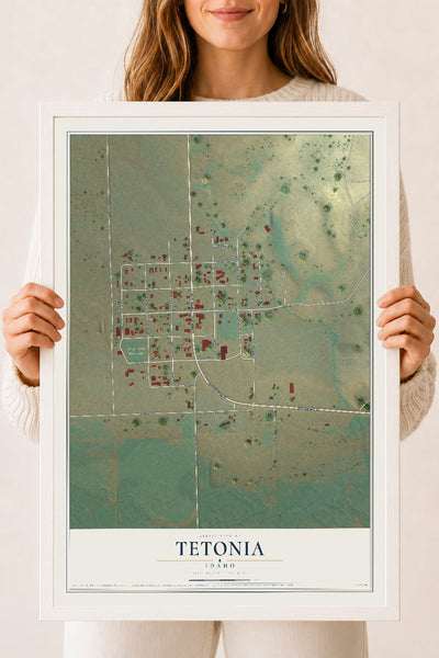 Map of Tetonia, Idaho, 18 x 24 inch print in a white wood frame