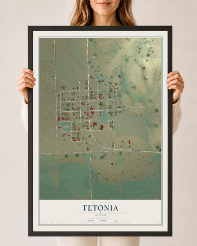 Map of Tetonia, Idaho, 24 x 36 inch print in a black wood frame