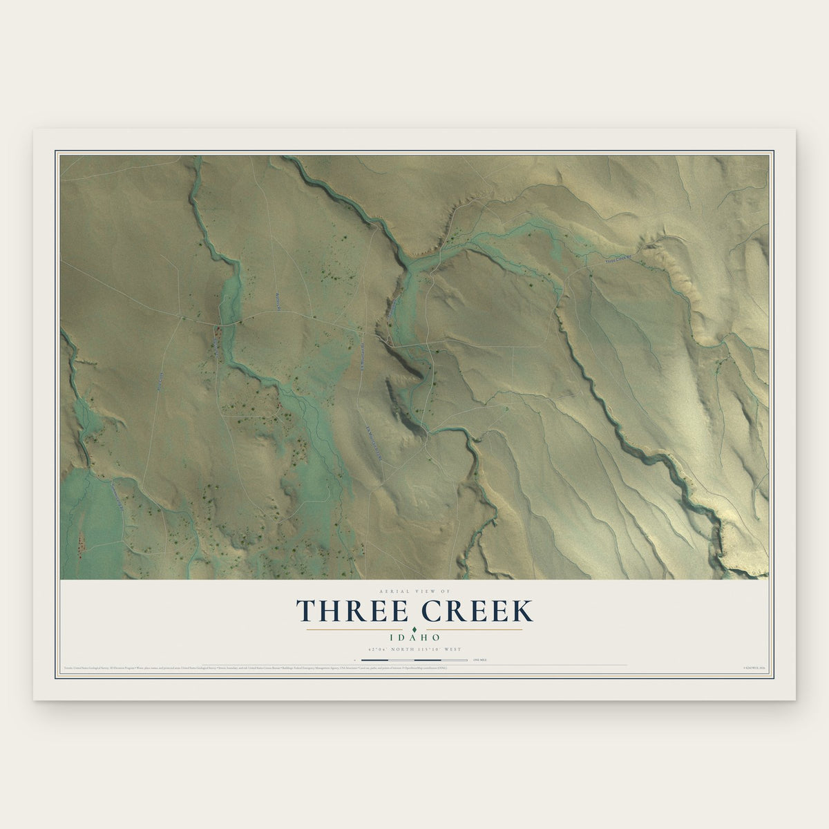 Three Creek, Idaho map print, the full design
