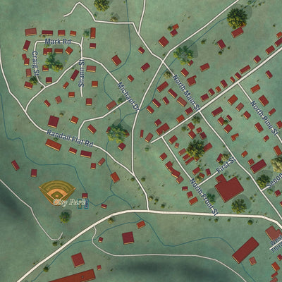 Close-up of the map of Troy, Idaho print showing street and building detail