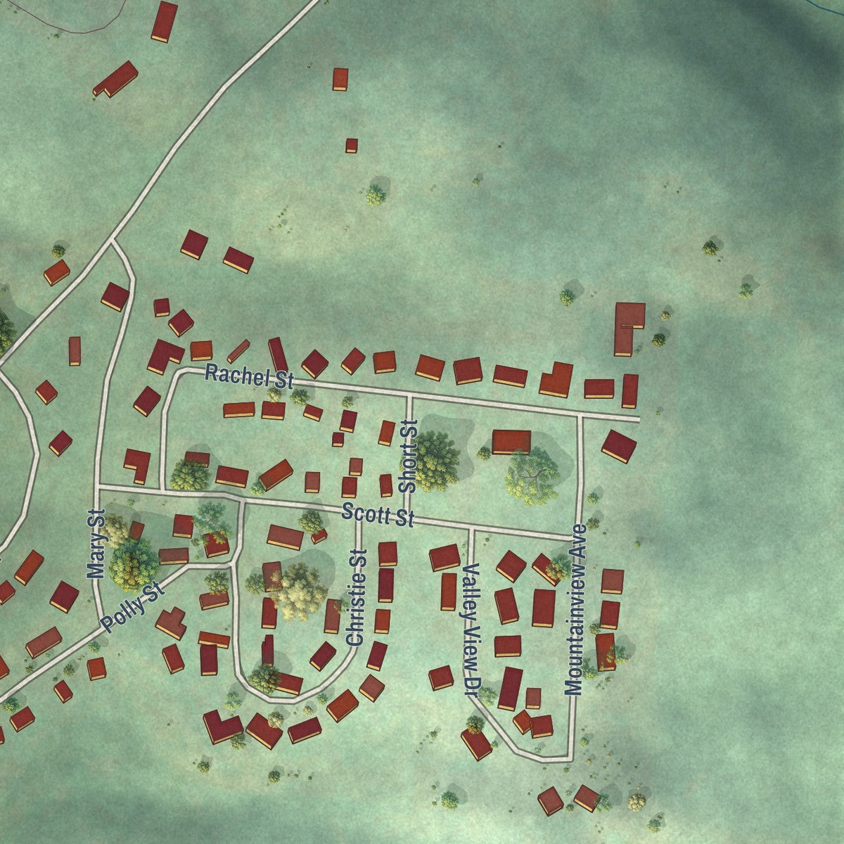 Second close-up of the map of Troy, Idaho print showing more streets and buildings