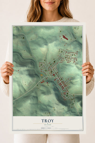 Map of Troy, Idaho, 18 x 24 inch unframed archival matte print