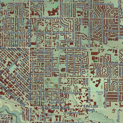 Close-up of the map of Twin Falls, Idaho print showing street and building detail
