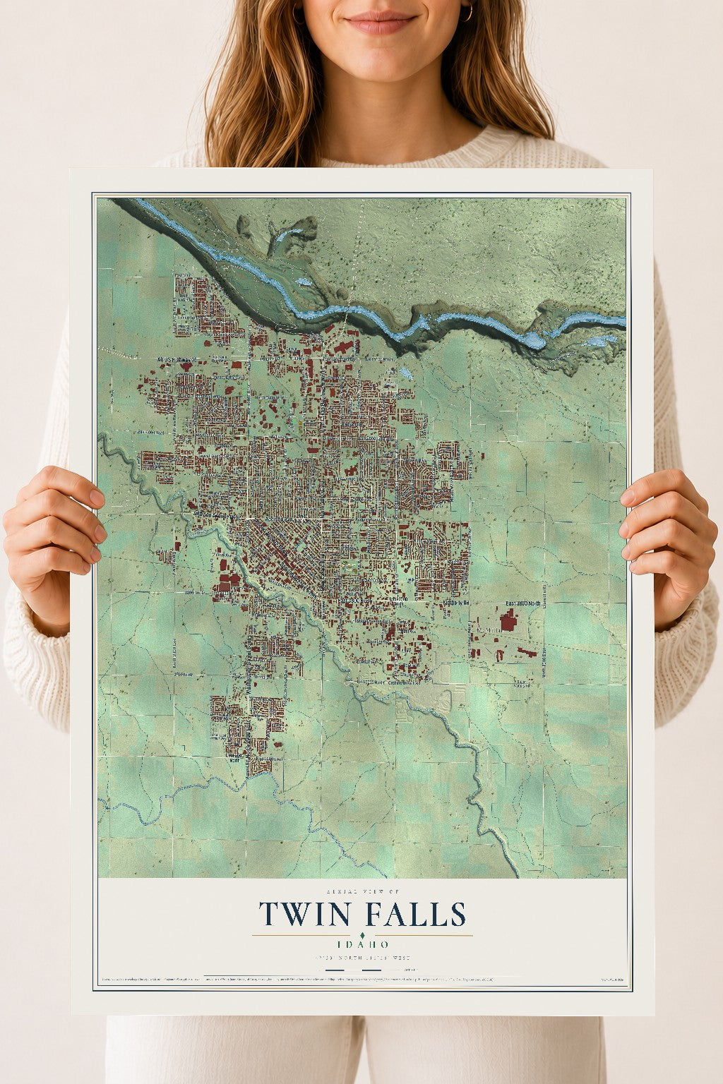 Map of Twin Falls, Idaho, 18 x 24 inch unframed archival matte print