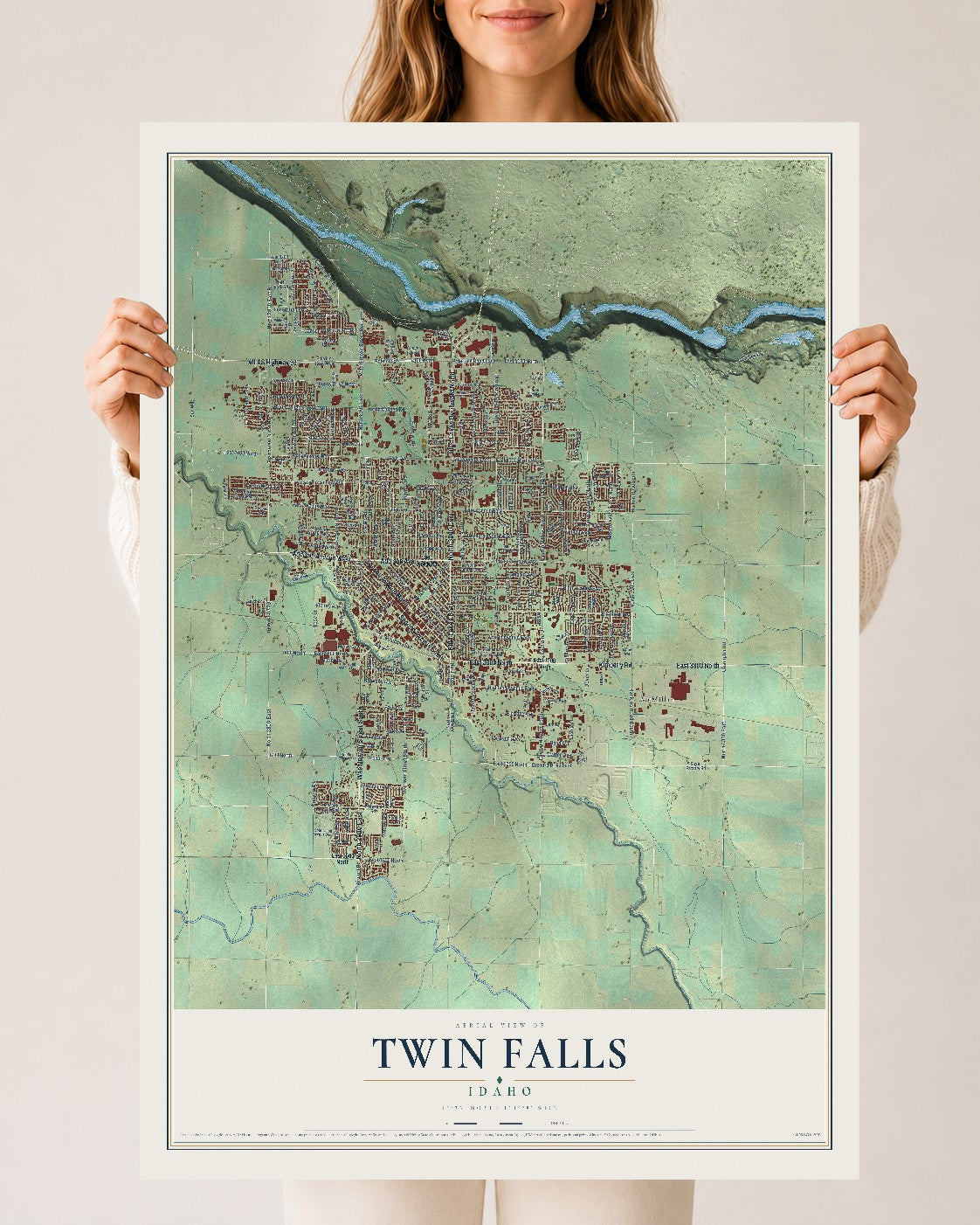 Map of Twin Falls, Idaho, 24 x 36 inch unframed archival matte print