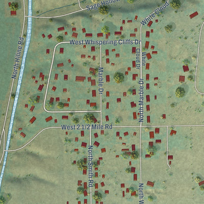 Close-up of the map of Tyhee, Idaho print showing street and building detail