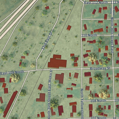 Close-up of the map of Ucon, Idaho print showing street and building detail