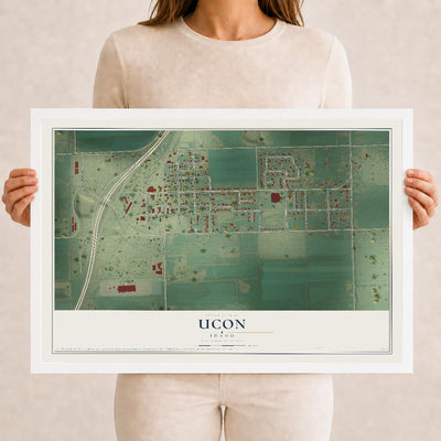 Map of Ucon, Idaho, 12 x 18 inch print in a white wood frame