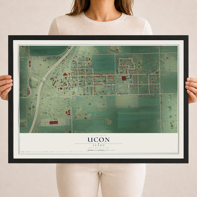 Map of Ucon, Idaho, 18 x 24 inch print in a black wood frame