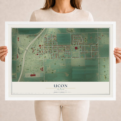 Map of Ucon, Idaho, 18 x 24 inch print in a white wood frame