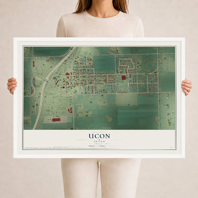 Map of Ucon, Idaho, 24 x 36 inch print in a white wood frame