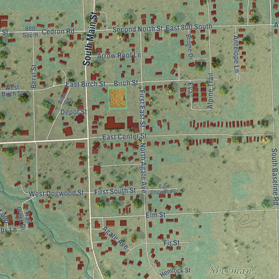Close-up of the map of Victor, Idaho print showing street and building detail