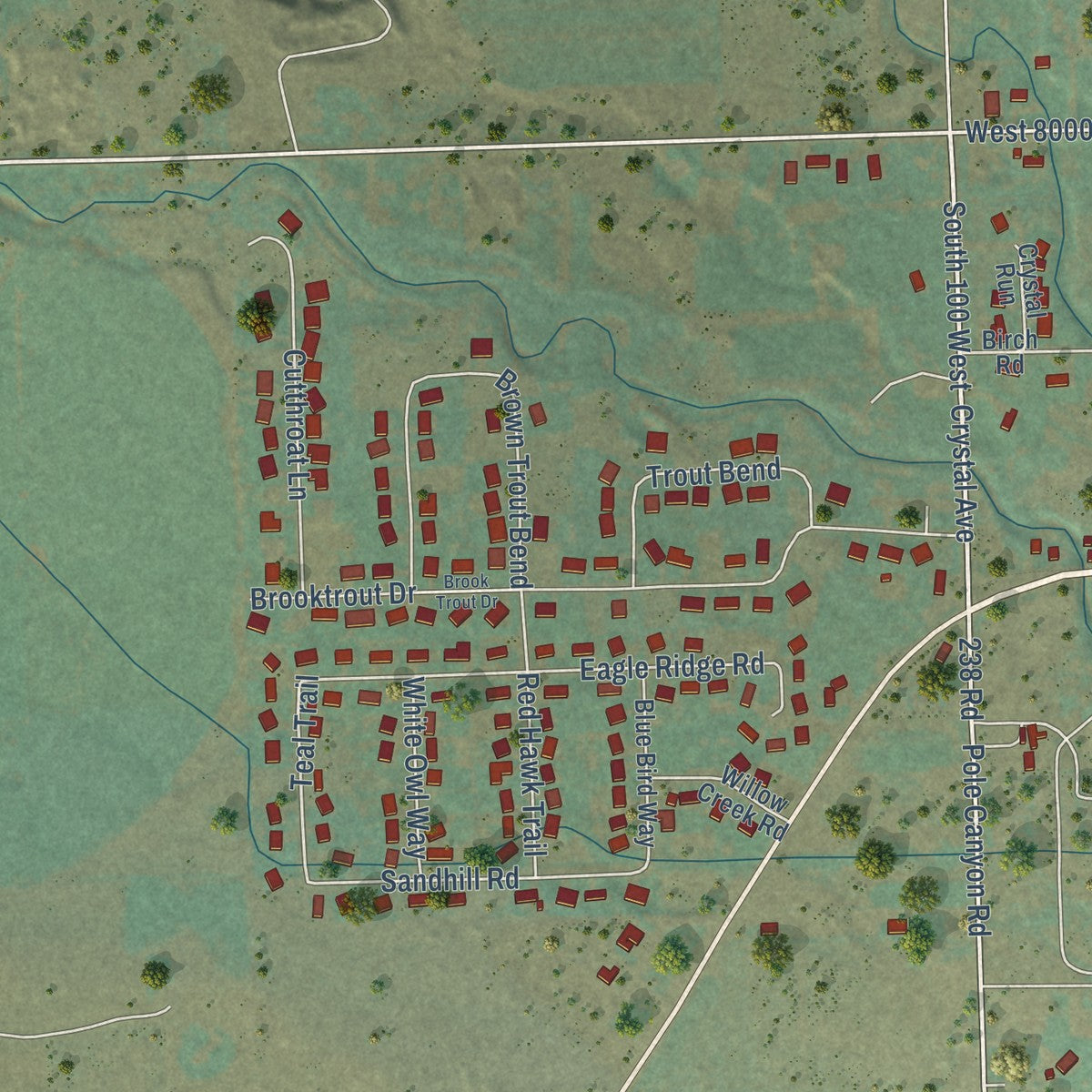 Second close-up of the map of Victor, Idaho print showing more streets and buildings