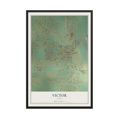 Map of Victor, Idaho, 12 x 18 inch print in a black wood frame