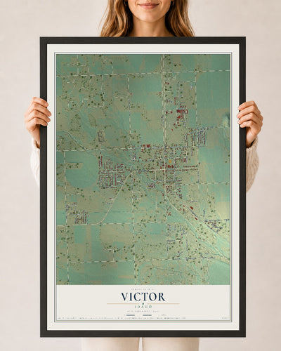 Map of Victor, Idaho, 24 x 36 inch print in a black wood frame