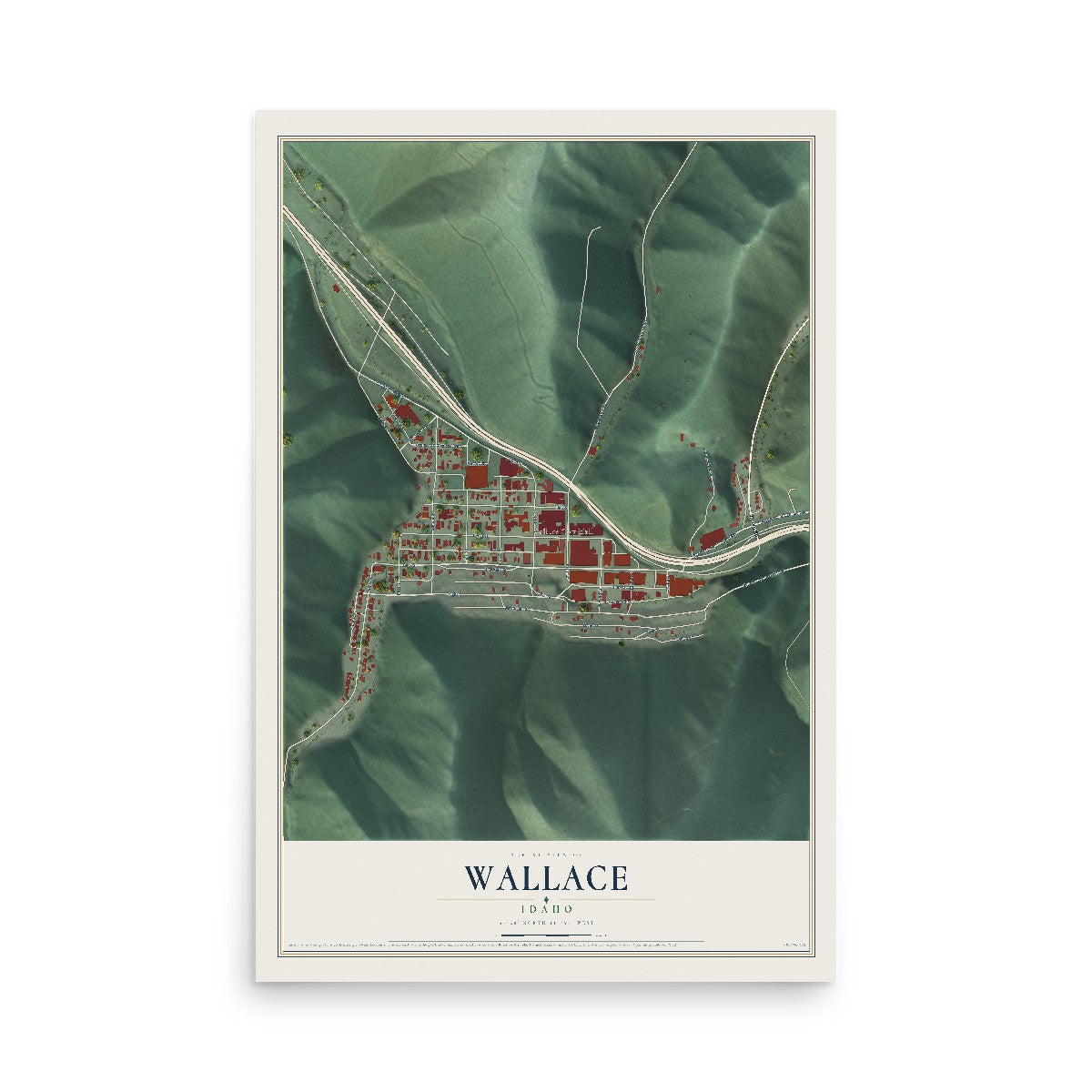 Map of Wallace, Idaho, 12 x 18 inch unframed archival matte print